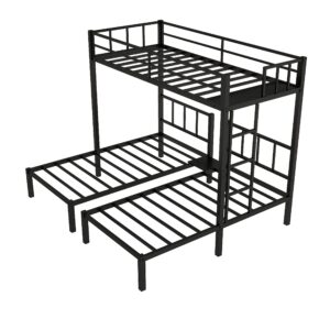 Harper & Bright Designs Triple Bunk Beds for Kids, Metal Twin Over Two Twin Bunk Bed Frame, 3 Beds Bunk Beds with Storage Shelf for Three Kids Boys Girls, Black