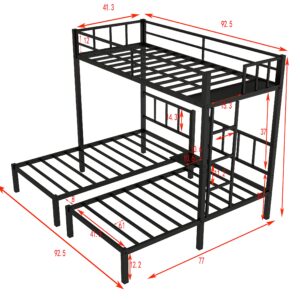 Harper & Bright Designs Triple Bunk Beds for Kids, Metal Twin Over Two Twin Bunk Bed Frame, 3 Beds Bunk Beds with Storage Shelf for Three Kids Boys Girls, Black