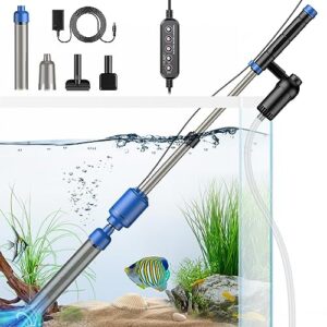 electric aquarium gravel cleaner pro, fish tank gravel cleaner, 6 in 1 automatic aquarium vacuum cleaner kit for water changing/wash sand with adjustable water flow, dc 24v, 24w【3-grade control】