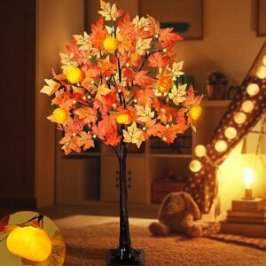 surcvio 4 feet prelit fall maple tree decor 8 modes autumn harvest festival decorations 48 leds 6 pumpkin lights acorns artificial tree for home indoor and outdoor autumn thanksgiving decorations