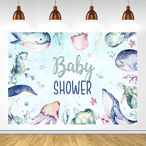 Lofaris Summer Ocean Baby Shower Party Backdrop for Boy Under The Sea Baby Shower Background Starfish Ocean Theme Newborn Baby Party Decor Cake Table Banner 6x4ft