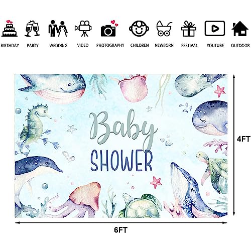 Lofaris Summer Ocean Baby Shower Party Backdrop for Boy Under The Sea Baby Shower Background Starfish Ocean Theme Newborn Baby Party Decor Cake Table Banner 6x4ft