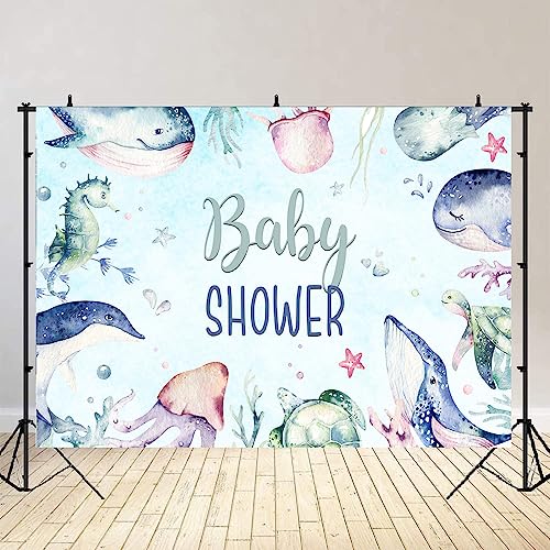 Lofaris Summer Ocean Baby Shower Party Backdrop for Boy Under The Sea Baby Shower Background Starfish Ocean Theme Newborn Baby Party Decor Cake Table Banner 6x4ft