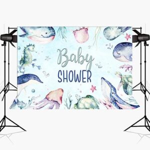 Lofaris Summer Ocean Baby Shower Party Backdrop for Boy Under The Sea Baby Shower Background Starfish Ocean Theme Newborn Baby Party Decor Cake Table Banner 6x4ft