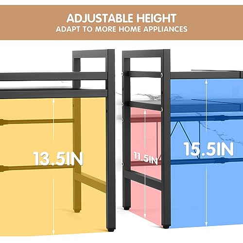 Rollwish Expandable Microwave Shelf, Oven Toaster Rack Kitchen Countertop Organizer, Adjustable Microwave Stand with 3 Hooks, 2Tire, (Size 13~23 "x12.5 x17), 60Lbs Capacity