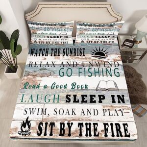 erosebridal lake life rv fitted sheet for bedroom, rustic camper bed sheets nautical cabin camp bedding set for kids teens adult men, wooden old barn sheets lake house decor for the home, twin