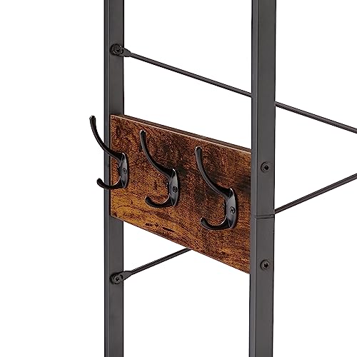 PKUGU Garment Rack with Storage, Garment Racks for Hanging Clothes, Mid Century Modern Clothes Racks, Clothing Rack with Shelves, with Hanging Rod, with 2 Cloth Boxes, for Bedroom, Rustic Brown