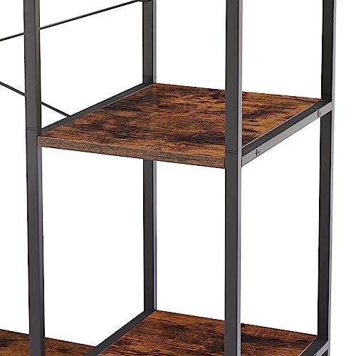 PKUGU Garment Rack with Storage, Garment Racks for Hanging Clothes, Mid Century Modern Clothes Racks, Clothing Rack with Shelves, with Hanging Rod, with 2 Cloth Boxes, for Bedroom, Rustic Brown