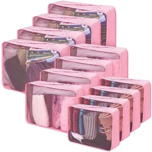 silkfly 12 pcs packing cubes for suitcase travel luggage bags bulk mesh organizer set for hiking camping backpacking clothes accessories (pink,xl, l, m size)