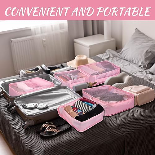 Silkfly 12 Pcs Packing Cubes for Suitcase Travel Luggage Bags Bulk Mesh Organizer Set for Hiking Camping Backpacking Clothes Accessories (Pink,XL, L, M Size)