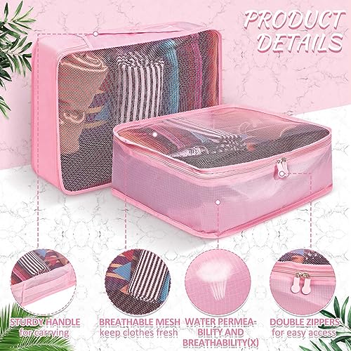 Silkfly 12 Pcs Packing Cubes for Suitcase Travel Luggage Bags Bulk Mesh Organizer Set for Hiking Camping Backpacking Clothes Accessories (Pink,XL, L, M Size)