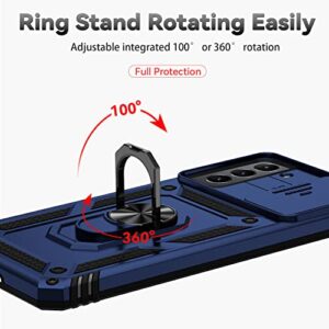 for Samsung Galaxy S21 Plus Case with Camera Lens Cover HD Screen Protector, Military-Grade Drop Tested Magnetic Ring Holder Kickstand Protective Phone Case for Samsung Galaxy S21+ Plus 5G (Navy Blue)