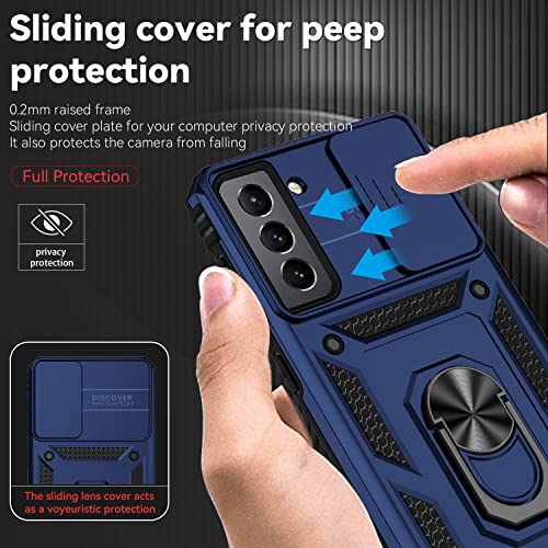 for Samsung Galaxy S21 Plus Case with Camera Lens Cover HD Screen Protector, Military-Grade Drop Tested Magnetic Ring Holder Kickstand Protective Phone Case for Samsung Galaxy S21+ Plus 5G (Navy Blue)