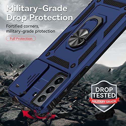 for Samsung Galaxy S21 Plus Case with Camera Lens Cover HD Screen Protector, Military-Grade Drop Tested Magnetic Ring Holder Kickstand Protective Phone Case for Samsung Galaxy S21+ Plus 5G (Navy Blue)