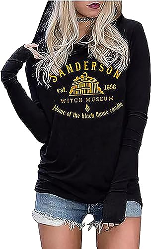 LYEIAO Halloween Fashion Hoodie for Women Halloween Hocus Pocus Tshirt Pumpkin Face Graphic Long Sleeve Top Pullover(Black4,M)