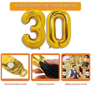 30th Birthday Decorations for Him, 30 Birthday Decorations with 40 Inch Gold 30 Number Balloons, Cheers to 30 Years Banner,Fringe Curtains and Cups Foil Balloons