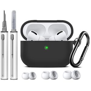 linsaner for airpods pro case cover with cleaning pen and replacement eartips(s/m/l), full protective silicone skin accessories for women men girl with apple airpods pro case,front led visible，black