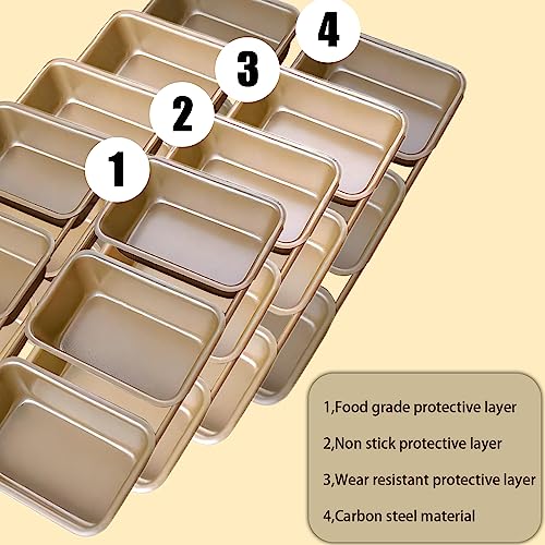 WEMUBSU Baking Pan for Oven, 6-Cavity Nonstick Mini Loaf Baking Pans for Muffin Bread Cupcakes Pullman, Carton Metal, Oven Dishwasher Safe, Easy to Demould, Gold (Type3)