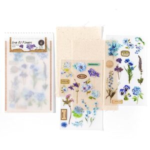 2 sheets vintage rub on transfer flower leaves stickers 2 sheet linen, clear rub on transfer floral stickers decals for wood crafts wine glass fabric scrapbooking furniture journaling cloth(blue)
