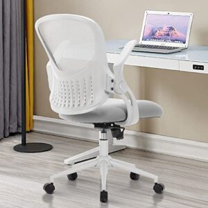 office chair, ergonomic home office desk chairs, breathable mesh back lumbar support computer chair, adjustable height comfy swivel task chair with flip-up arms & wheels, grey