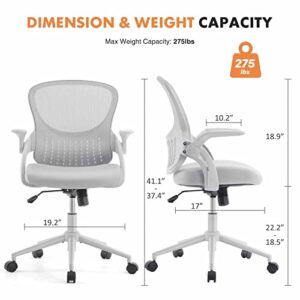 Office Chair, Ergonomic Home Office Desk Chairs, Breathable Mesh Back Lumbar Support Computer Chair, Adjustable Height Comfy Swivel Task Chair with Flip-up Arms & Wheels, Grey