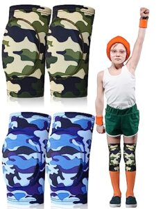2 pair kids knee pad camouflage anti slip padded for boy sponge knee brace breathable flexible toddler knee pads elastic knee support for boys sport volleyball dance skating basketball, 3-7 years