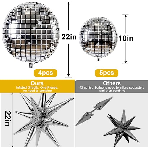 Cadeya 12 Pcs Disco Ball Balloons, Huge Silver Explosion Star Aluminum Foil Balloons for Birthday, Bachelorette Party, Silver Party, 70s 80s 90s Theme Disco Party Decorations Supplies