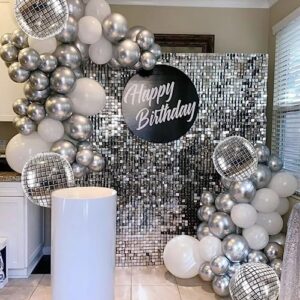 Cadeya 12 Pcs Disco Ball Balloons, Huge Silver Explosion Star Aluminum Foil Balloons for Birthday, Bachelorette Party, Silver Party, 70s 80s 90s Theme Disco Party Decorations Supplies