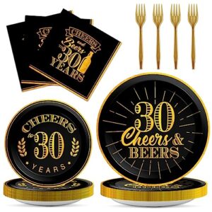 96 pcs cheers 30th birthday plates and napkins party supplies cheers to 30 years tableware set 30th party birthday decorations favors for men women serves 24