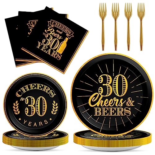 96 Pcs Cheers 30th Birthday Plates and Napkins Party Supplies Cheers to 30 Years Tableware Set 30th Party Birthday Decorations Favors for Men Women Serves 24