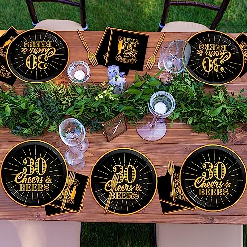 96 Pcs Cheers 30th Birthday Plates and Napkins Party Supplies Cheers to 30 Years Tableware Set 30th Party Birthday Decorations Favors for Men Women Serves 24