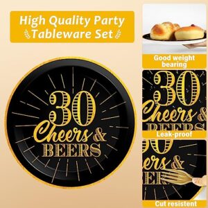 96 Pcs Cheers 30th Birthday Plates and Napkins Party Supplies Cheers to 30 Years Tableware Set 30th Party Birthday Decorations Favors for Men Women Serves 24