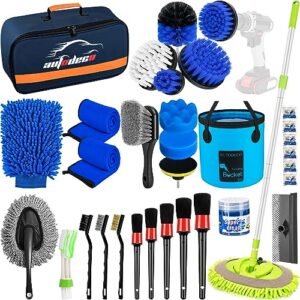 autodeco 32pcs car detailing brush set, car detailing kit, auto detailing drill brush set, car detailing brushes, car wash cleaning tools kit with wash mop for interior, exterior, wheels, blue