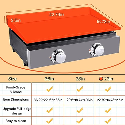 Jacooxi 22 Inch Silicone Griddle Mat for Blackstone Grill, Upgraded Full-edge Griddle Cover, All Season Griddle Cooking Surface Protective Cover, Orange