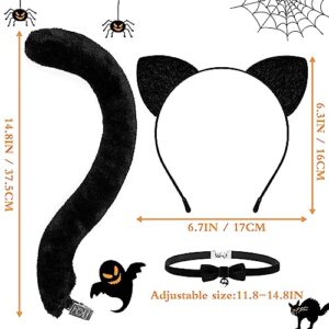 MUKOSEL Cat Ears Headband and Tail Bell Collar Set, Cat Costumes for Women Girls Black Cat Ears and Tail Set, Cat Costume Accessories Halloween Party Cosplay Costumes Set for Adults Women Girls