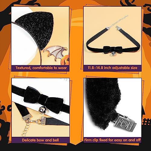 MUKOSEL Cat Ears Headband and Tail Bell Collar Set, Cat Costumes for Women Girls Black Cat Ears and Tail Set, Cat Costume Accessories Halloween Party Cosplay Costumes Set for Adults Women Girls