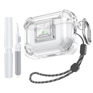 [4 in 1] secure lock airpods pro 2nd/1st generation case clear, wofro airpods pro 2 transparent tpu silicone protective cover with cleaner kit lanyard and keychain for apple airpods pro 2nd/1st gen