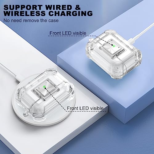 [4 in 1] Secure Lock Airpods Pro 2nd/1st Generation Case Clear, WOFRO Airpods Pro 2 Transparent TPU Silicone Protective Cover with Cleaner kit Lanyard and Keychain for Apple AirPods Pro 2nd/1st Gen