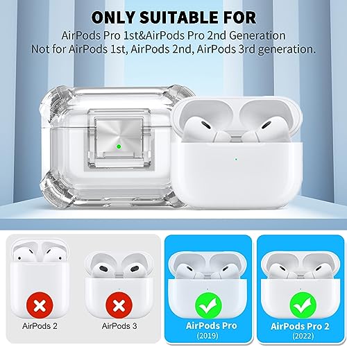 [4 in 1] Secure Lock Airpods Pro 2nd/1st Generation Case Clear, WOFRO Airpods Pro 2 Transparent TPU Silicone Protective Cover with Cleaner kit Lanyard and Keychain for Apple AirPods Pro 2nd/1st Gen