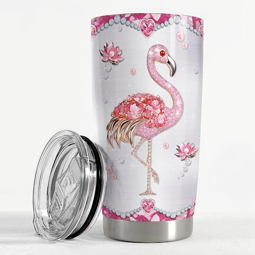 Flamingo Gifts for Women Girls Pink Flamingo Tumbler 20oz Jewelry Drawings Stainless Steel Insulated Tumblers Coffee Travel Mug Cup Gift for Birthday Christmas