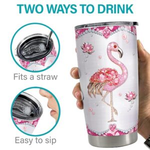 Flamingo Gifts for Women Girls Pink Flamingo Tumbler 20oz Jewelry Drawings Stainless Steel Insulated Tumblers Coffee Travel Mug Cup Gift for Birthday Christmas