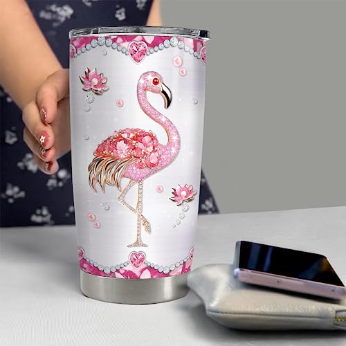 Flamingo Gifts for Women Girls Pink Flamingo Tumbler 20oz Jewelry Drawings Stainless Steel Insulated Tumblers Coffee Travel Mug Cup Gift for Birthday Christmas