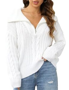 blooming jelly women's sweater long sleeve quarter zip pullover casual loose fit cable knit tops（m,white）