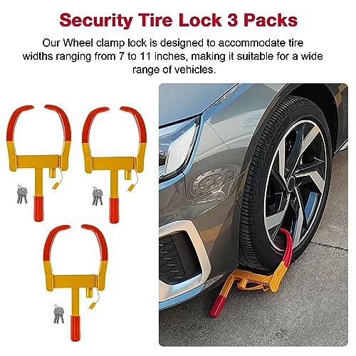 Wheel Clamp Lock for Cars, 3PCS Tire Boot Anti Theft Adjustable Heavy Duty Steel Wheel Lock for Middle Small Cars, Universal Trailer Wheel Lock Fit Max 11.7" Tire Width Vehicles SUV ATV Motorcycle