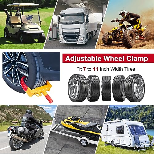 Wheel Clamp Lock for Cars, 3PCS Tire Boot Anti Theft Adjustable Heavy Duty Steel Wheel Lock for Middle Small Cars, Universal Trailer Wheel Lock Fit Max 11.7" Tire Width Vehicles SUV ATV Motorcycle