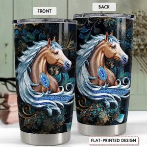 SANDJEST Horse Tumbler 20oz Horse Jewelry Drawing Style Gifts for Women Girl Stainless Steel Insulated Tumbler Coffee Travel Mug Cup Gift for Birthday Christmas