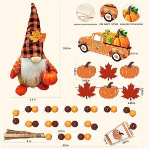 12 PCS Fall Tiered Tray Decor, Gnomes Plush with Hello Fall Decor Wooden Signs,Beads Garland,Pumpkin Decor,Farmhouse Thanksgiving Autumn Decor for Home Table(Tray Not Included)