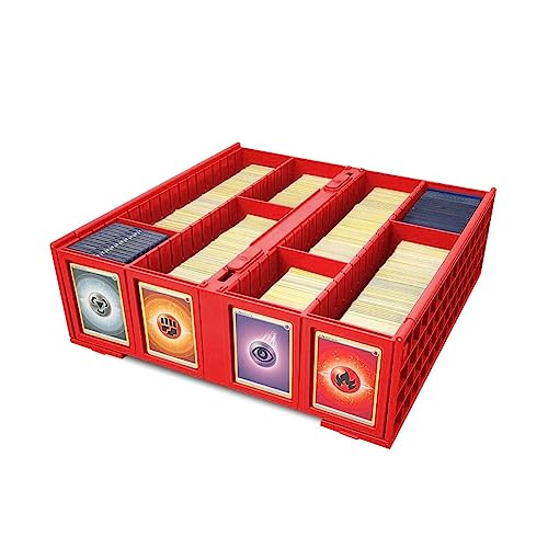 BCW Collectible Card Bin - Holds 3200 Cards - Large Card Storage Box for Loose Trading Cards, Pokemon, MTG, and Sports Card Storage Boxes, Includes 4 Card Bin Partitions, Sorting Card Box (Red)