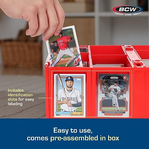 BCW Collectible Card Bin - Holds 3200 Cards - Large Card Storage Box for Loose Trading Cards, Pokemon, MTG, and Sports Card Storage Boxes, Includes 4 Card Bin Partitions, Sorting Card Box (Red)
