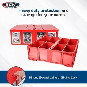 BCW Collectible Card Bin - Holds 3200 Cards - Large Card Storage Box for Loose Trading Cards, Pokemon, MTG, and Sports Card Storage Boxes, Includes 4 Card Bin Partitions, Sorting Card Box (Red)